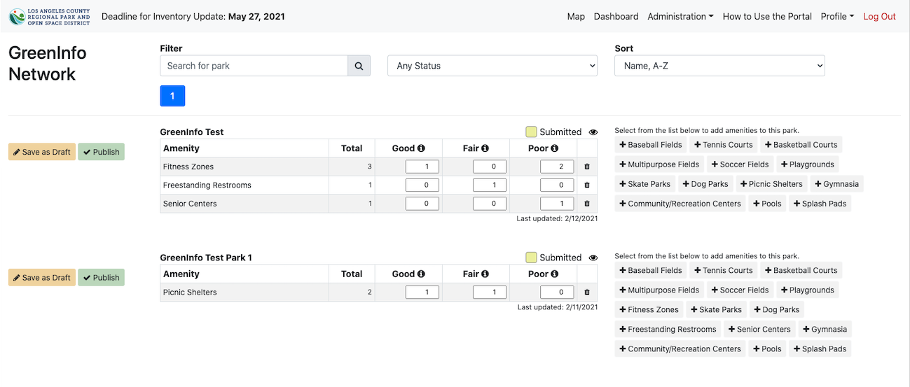 bulk amenity editor view with multiple amenity lists